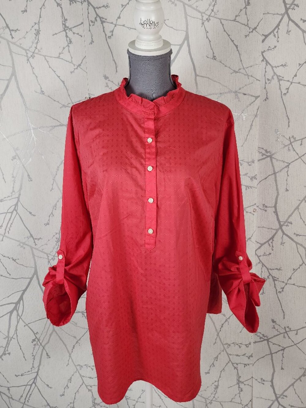 Talbots Pink Jacquard Cotton Ruffle Collar Button Popover Blouse